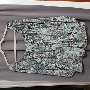 Maurices BoHo Elastic Scoop Neck Ruffle Lt.Teal/Brown Floral Gauzy  Sz XXL EUC